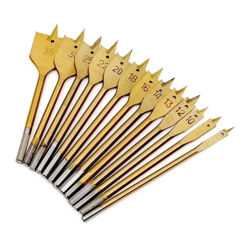 13 PCS Flat Drill Bit Set Woodworking Titanium-Plated Electric Drill Special Wood Hole Opener Woodworking Tools