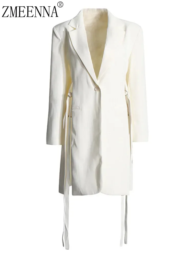 

ZMEENNA Elegant Blazer For Women With Tie Side Detailing And Single Button Closure Notched Lapel Outerwear Stylish ZM4073