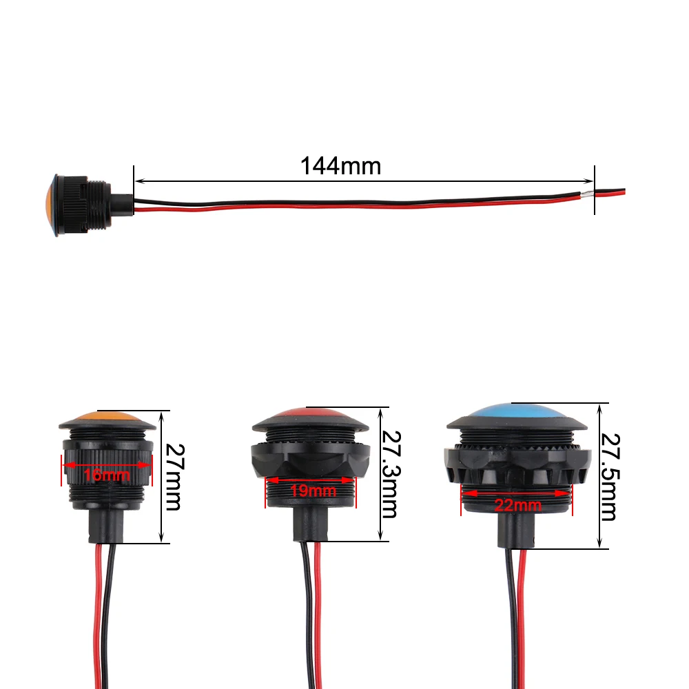 1pc LED Indicator Light Plastic Black Signal Dot Lamp 6/8/10/12/16/19/22mm Red Yellow Blue Green White LED 3V6V12V24V110-220V