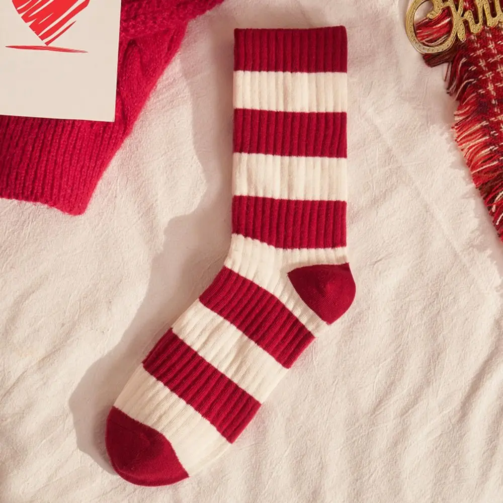 Creative Striped New Year Red Socks Breathable Thicken Mid Tube Socks Sleeping Female Hosiery Socks Women Zodiac Year