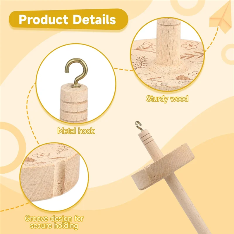 

SHGO-Wool Carding Drop Spindle Set Drop Spindle Maple Top Full Rotation Smooth Surfac Suitable For Craft Felt