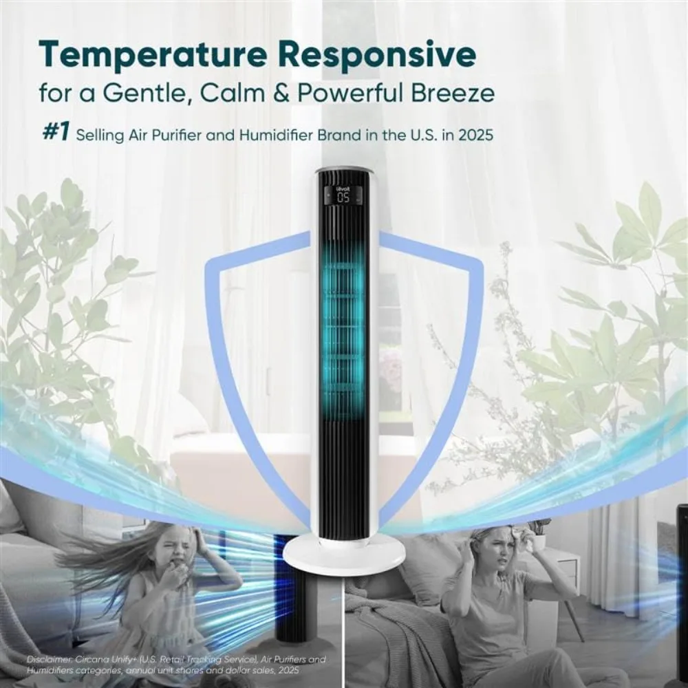 US Shipping Tower Fan for Bedroom 90 Oscillating Quiet 28dB for Sleep 25ft/s Velocity 12H Timer 5 Speeds 4 Modes Remote