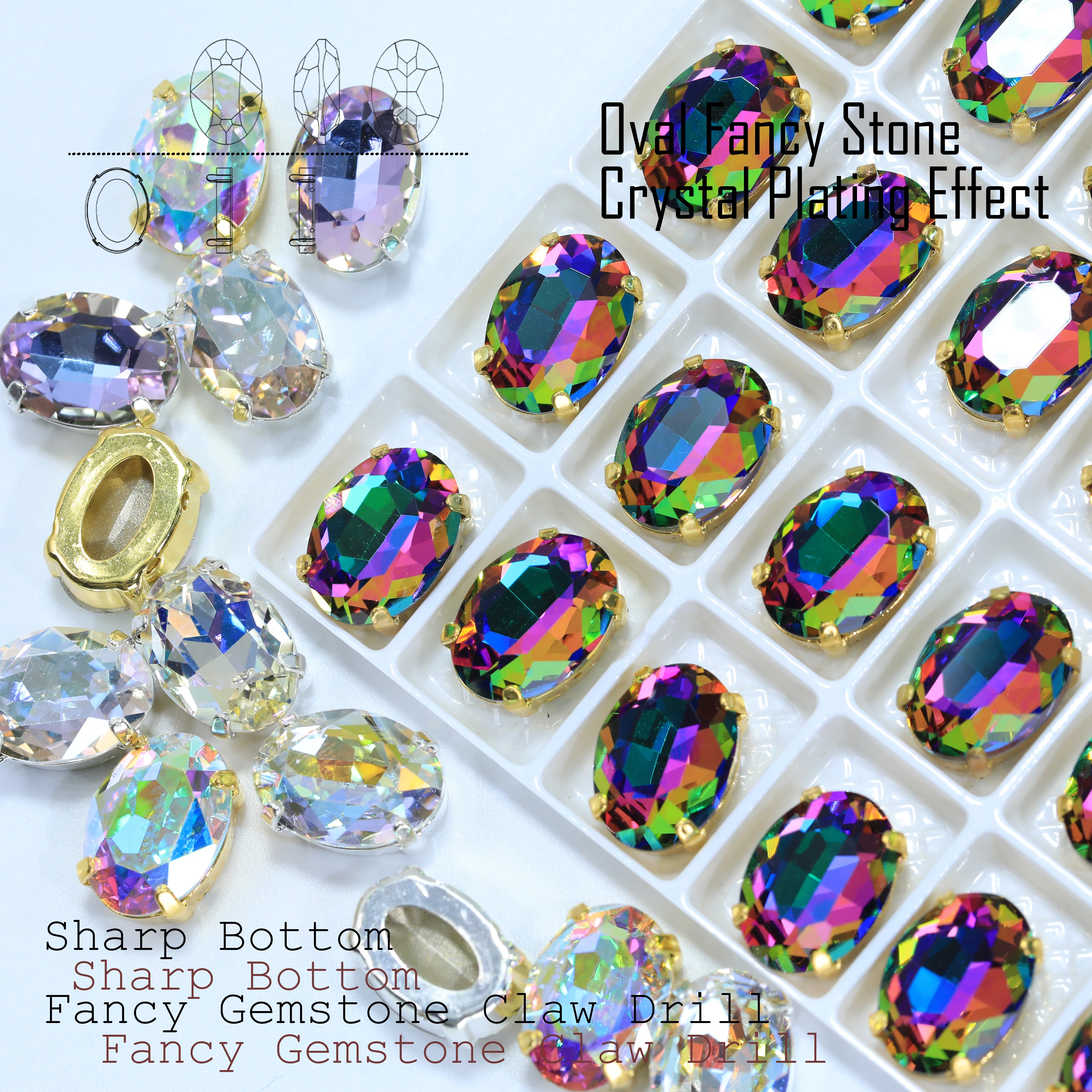 Premium Oval Fancy Stone Claw-Set Rhinestones Multi-Cut Sparkle Secure Claw Setting Ideal for Jewelry Design DIY Crafts Garment