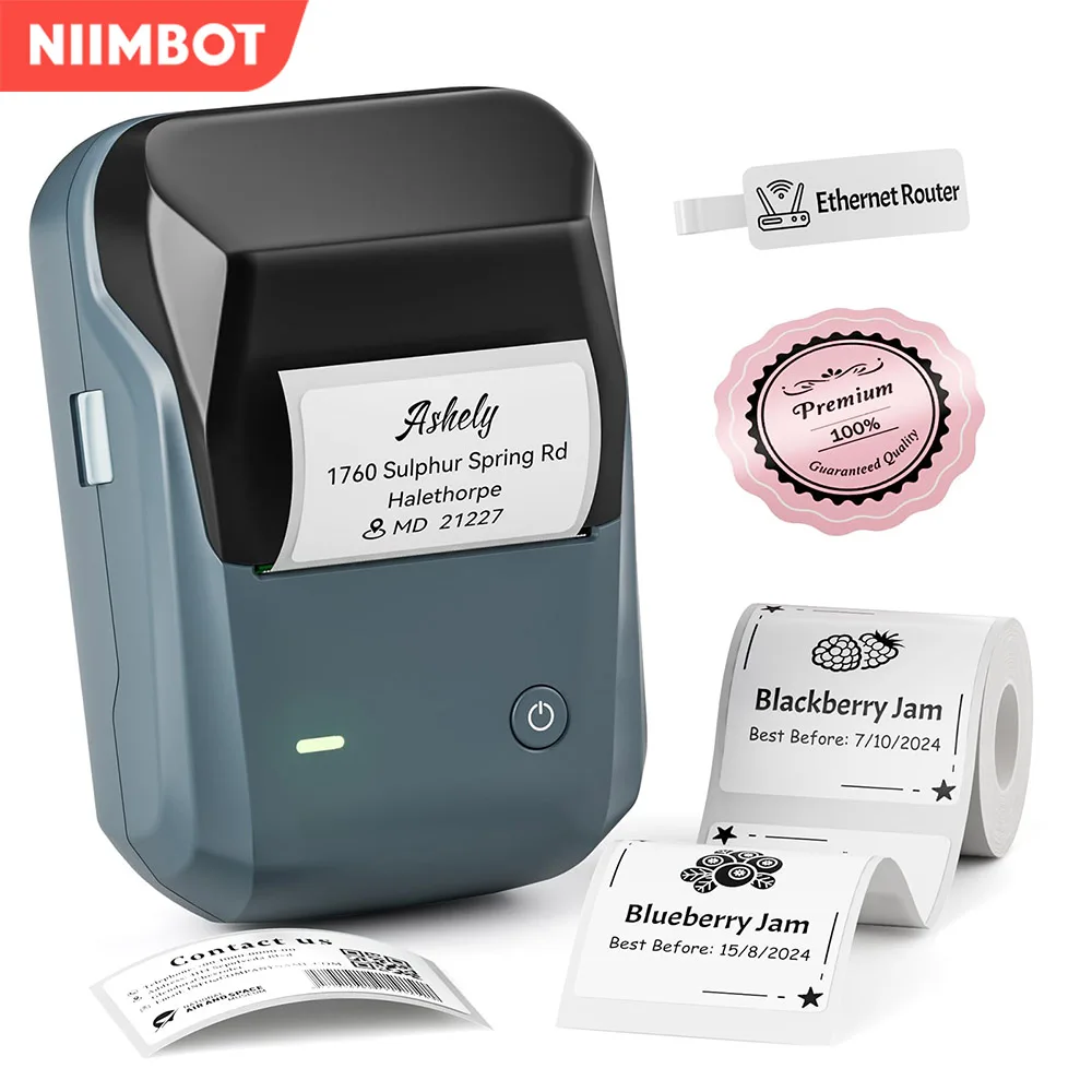 

Niimbot B1 Label Maker Bluetooth Портативный 2-дюймовый термопринтер этикеток с большой водонепроницаемой лентой для малого бизнеса, офиса, дома