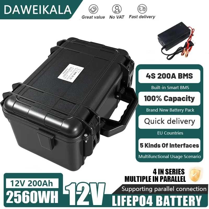 LiFePO4 12V 30AH-200Ah Lithium Battery for Outdoor Power USB Output Station for Sine Wave Motors Boats Solar Panel Outdoor RV