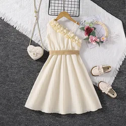 2024 summer spring Kids Child Teenager Girls clothes Dresses cotton Floral Strapless bare shoulder dress 5 6 7 8 9 10 11 12 Year