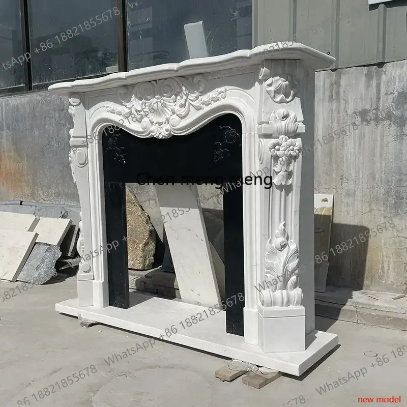 A178Marble fireplace French carved mantel, villa living room stone fireplace