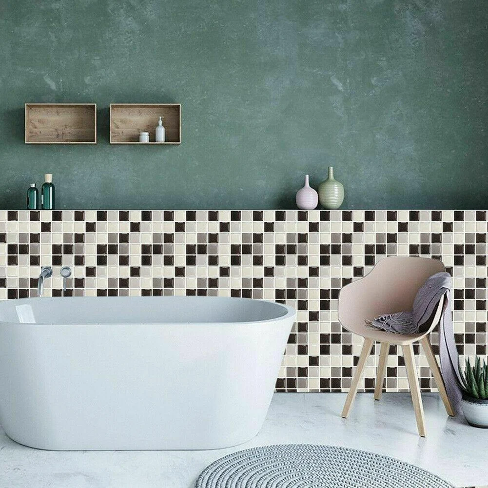 10Pcs Marble Mosaic Tile Stickers DIY Self-Adhesive Bathroom Kitchen Home Wall Decal Waterproof Tile Art Wallpaper