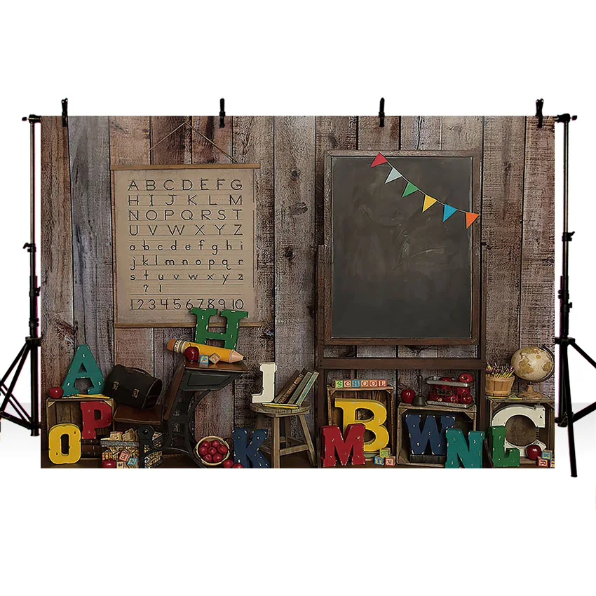 Mehofond Back to School Photography Backdrop Blackboard Alphabet Globe Student Welcome Back Vintage Classroom Photo Background