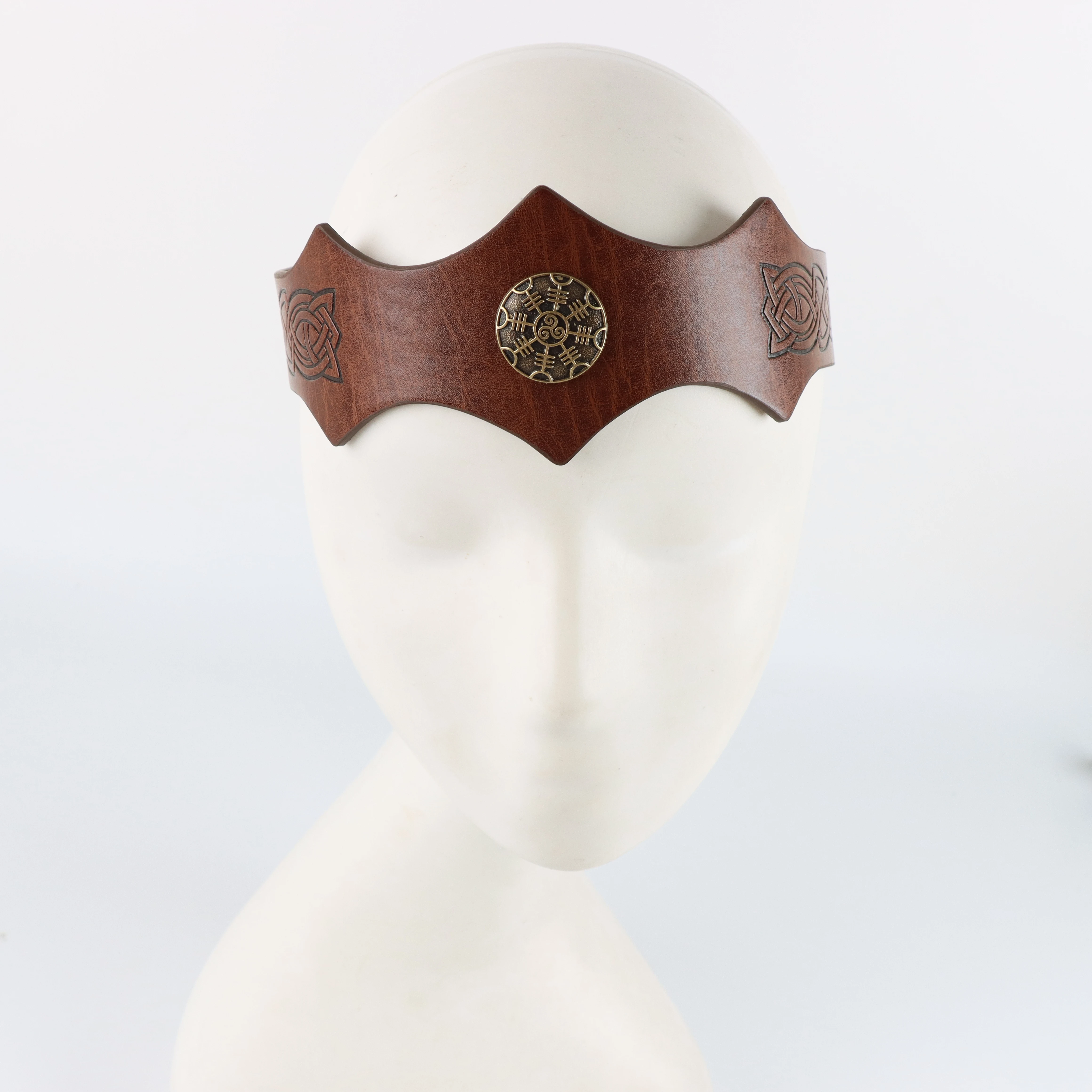 Renaissance Medieval Viking Costume Props PU Belt Drawstring Pouch Bracers With Embossed Headband Halloween Cosplay Costume LARP