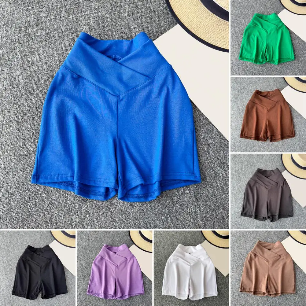 

Women Shorts V-Shaped High Waist Design Pure Color Yoga Shorts Elastic Waistband Butt-Covering Summer Short Pants