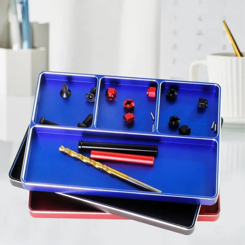 

New Tool Storage Plate Metal large capacity Four Grid Simple Screw Tray Suitable Anti for 1/10/8 RC Model Car