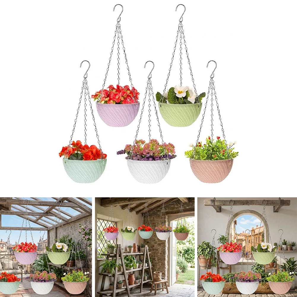 5 Unit Plastic Hanging Basket Kit with Integrated Chain Hooks for Apartment Balconies Dorm Rooms or Small-Scale Garden Projects view 6