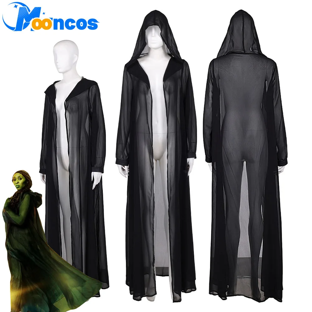 

Костюм Эльфабы для косплея, черный плащ с капюшоном для взрослых, накидка, наряд для женщин, нарядное платье, карнавальный костюм на Хэллоуин