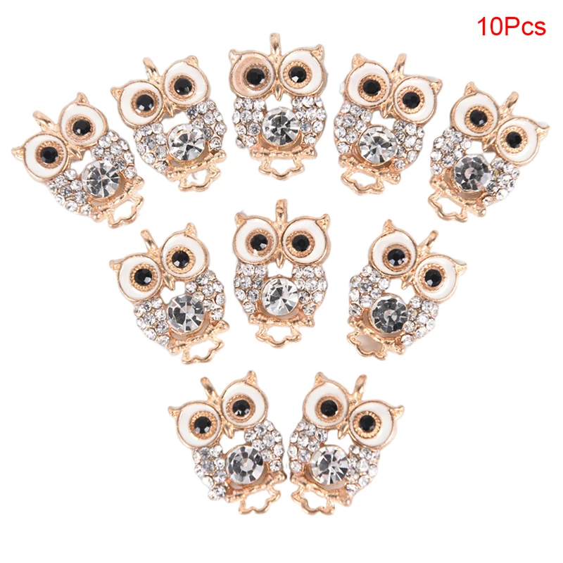 10pcs /set Fashion Charms Gift Enamels Rhinestone Owl Crystal Alloy Pendant DIY Bracelet Necklace Earrings Jewelry Accessories