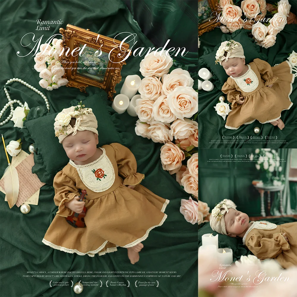 Newborn Photography Outfit Boho Vintage Retro Baby Boy Girl Photo Clothing for Studio Infant Full Month Milestone Shoots Costume