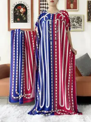 New Style African Summer Short Sleeve Dashiki Dress Big Scarf Loose Boubou Maxi Islam Women Casual Dress African Abaya Clothes