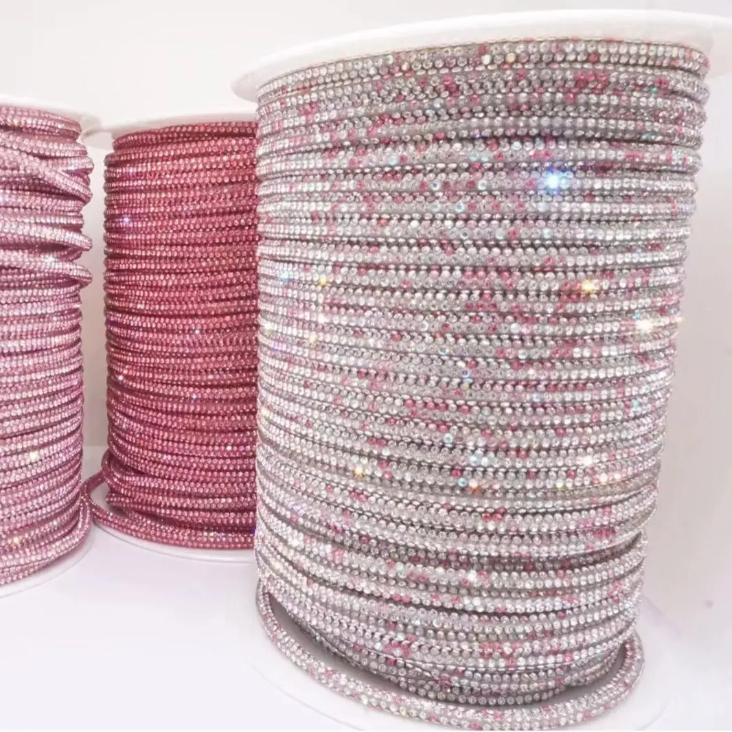 2 Yards/Roll Rhinestone Rope 6Mm Round Tube Crystal Trim Applique Decoration Colorful Strass Diy Cord Bags Hairpin Shoes Dress
