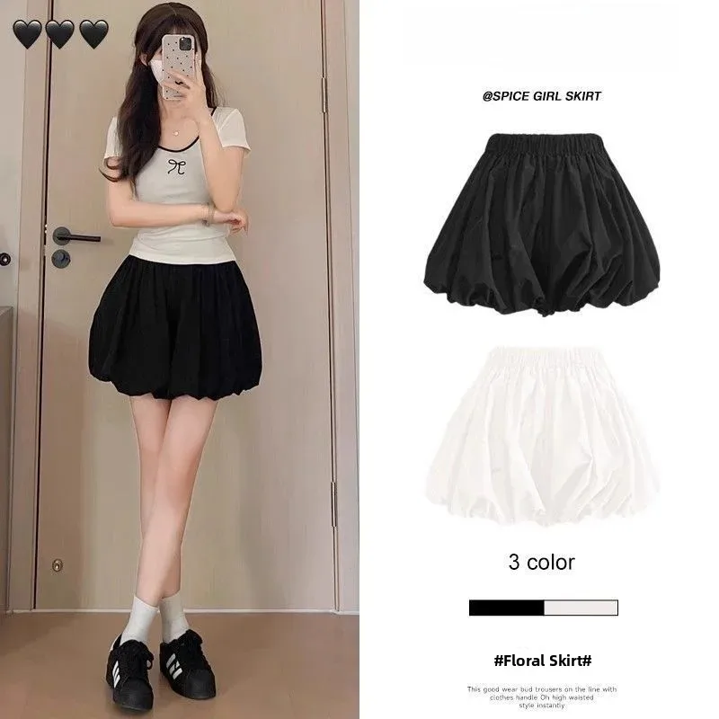 Summer Women's Pumpkin Short Pants Fluffy Bloom Base Layer Outerwear Safety Pants Lolita Skirt Polyester Fiber PVC Material