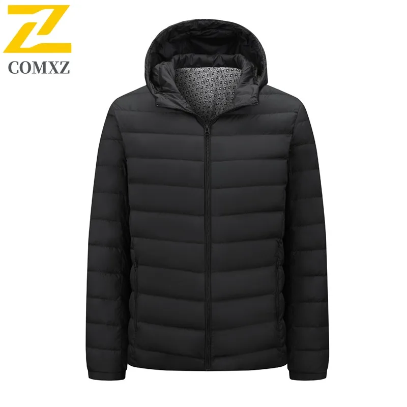 COMXZ 2025 Lightweight Warm Down Jacket Unisex Autumn Winter Casual Hooded Duck Coat Fashion Cold Proof Comfort Fit Outerwear