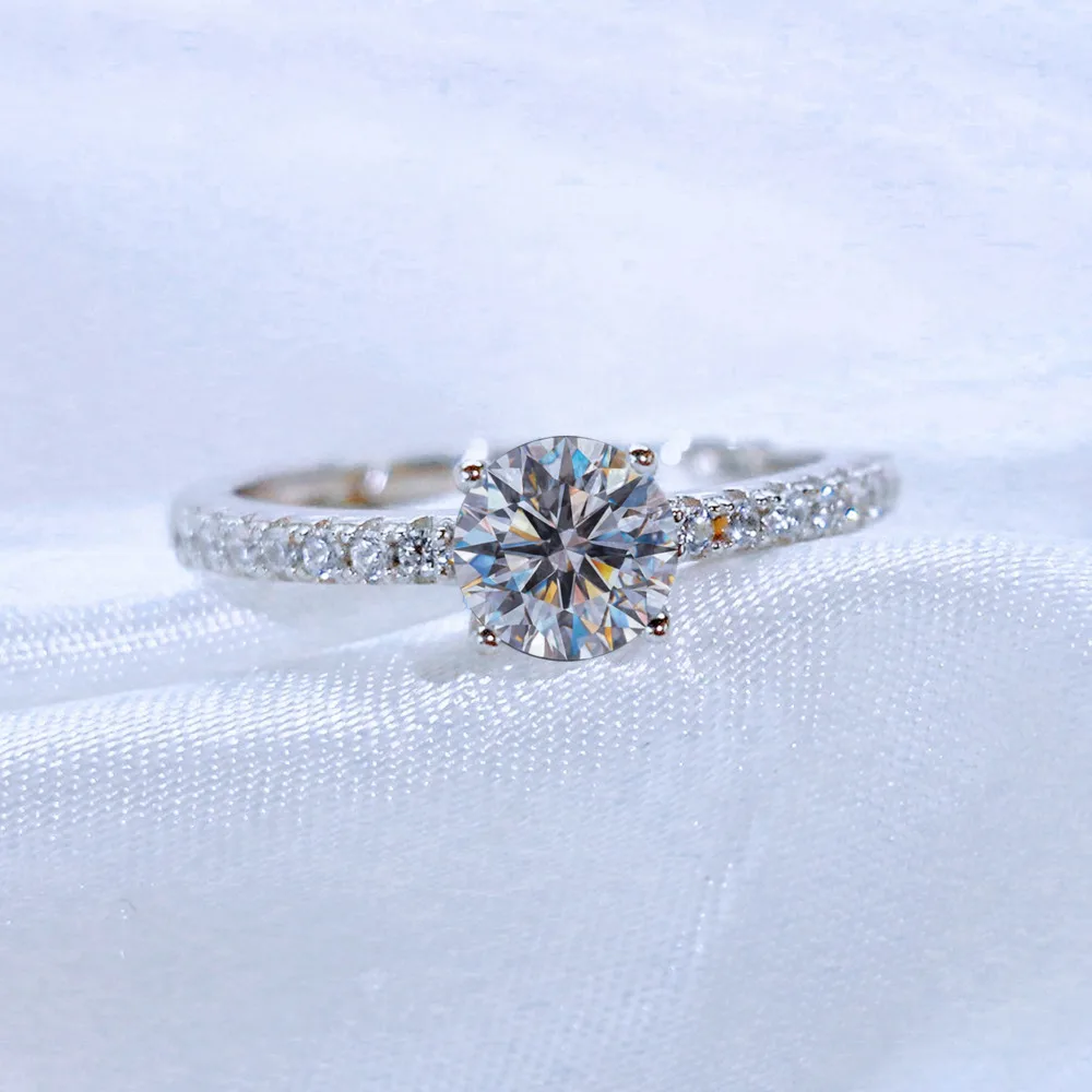 

S925 Sterling Silver Plated Platinum Moissanite Diamond Ring 1-3ct Four-Prong Elegant Engagement Jewelry For Women Wedding Bands