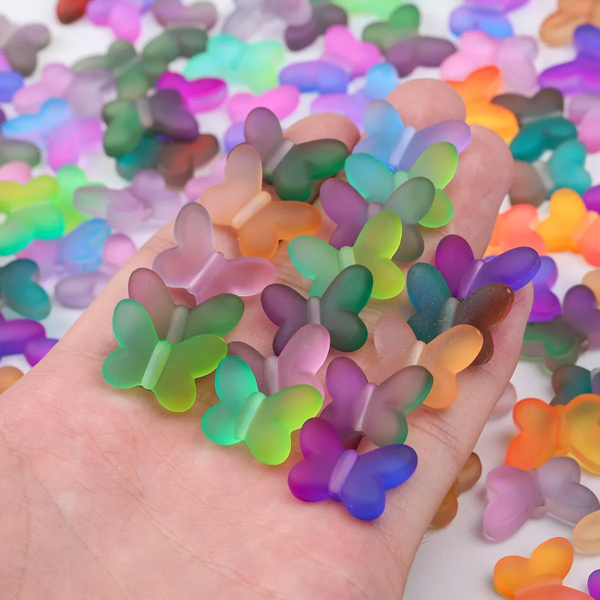 25/50pcs Random Color 20x14mm Frosted Gradient Butterfly Acrylic Loose Beads for Handmade Bracelet Decor Pen Craft Supplies