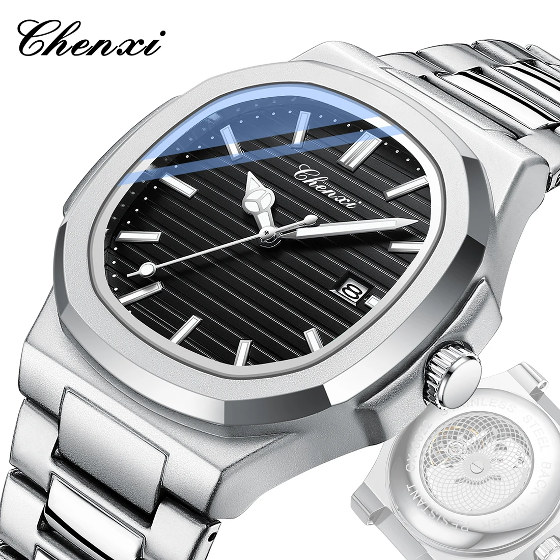 

CHENXI Watches For Men 2024 Wristwatch Sweep Second Movement With See-through Bottom Stainless Steel Quartz Watch Men Waterproof