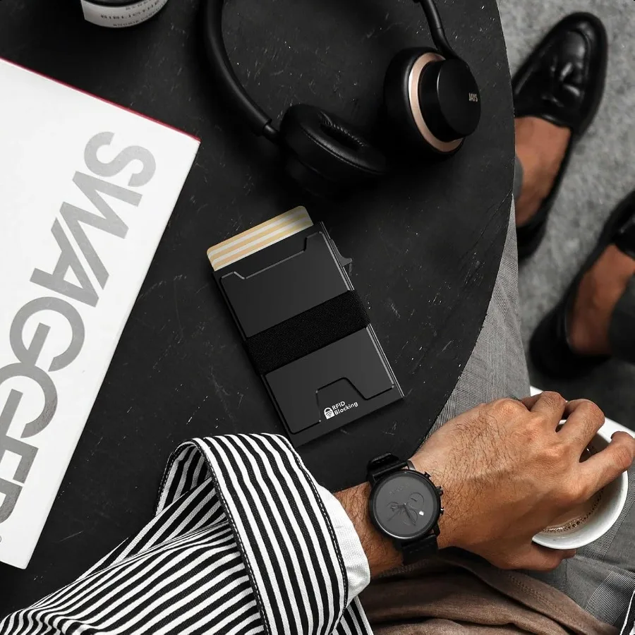 Smart Card Wallet for Men Slim: Minimalist Wallet For Men RFID Blocking Pop Up Front Pocket Wallet Metal Wallet 11 Card Holder