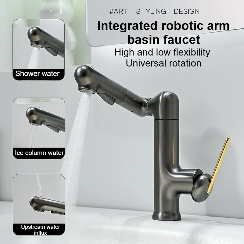 Bathroom Multifunctional Dopamine Mechanical Arm Basin Rotating Faucet Tabletop Basin Washbasin Cold and Hot Water Faucet