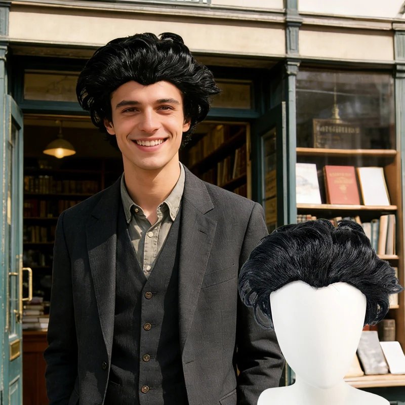 

Men's Black Short Wavy Cosplay Wig Heat Resistant Synthetic Hair for Costume Party