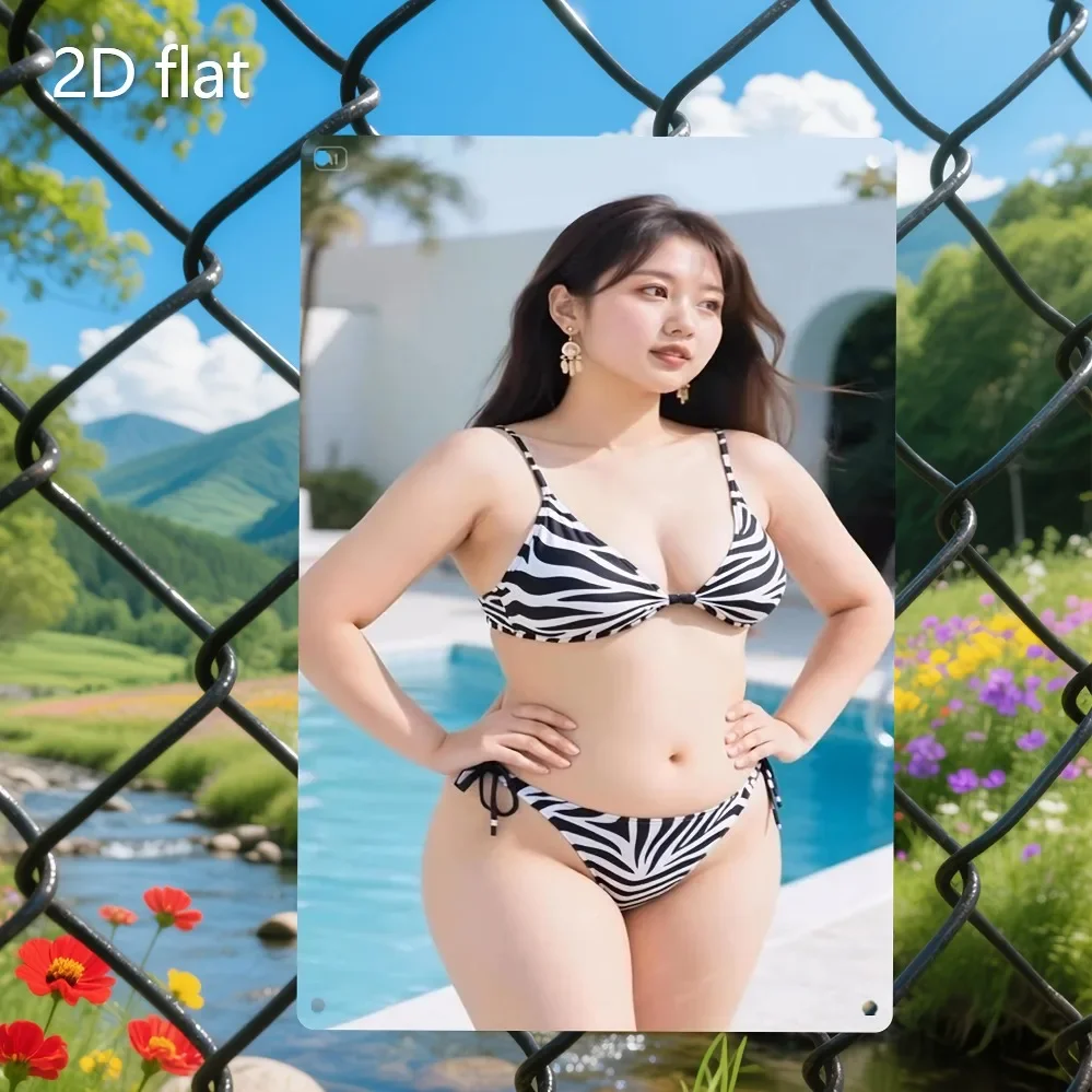 Bikini Beauty Pool Metal Wall Decor - Weatherproof Iron Plaque 7.87x11.8in Pre-Drilled Easy Hang Beach Theme for Garden Bar G