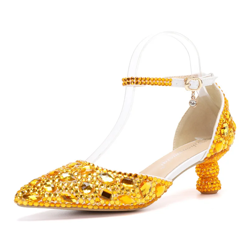 

Новые туфли 2026 года с кристаллами, синие, на круглом каблуке, с застежкой, для свадьбы, бальных танцев, латиноамериканских танцев, размеры 35-43