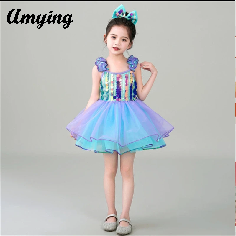 Children's Sequin Performance Clothing Chorus Performance Clothing Cute Girl Fluffy Gauze Skirt Birthday party Princess Dress