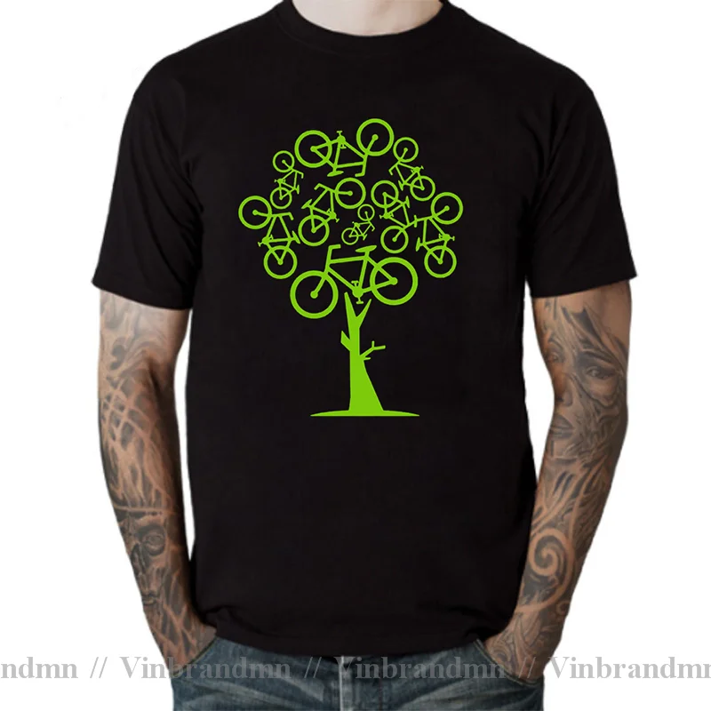 Artistic Picture Green Bicycle Tree T Shirt For Men Slim Fit Swag Plus Size Tee Camiseta Christmas Gift Tshirt Cotton Fabric Tee