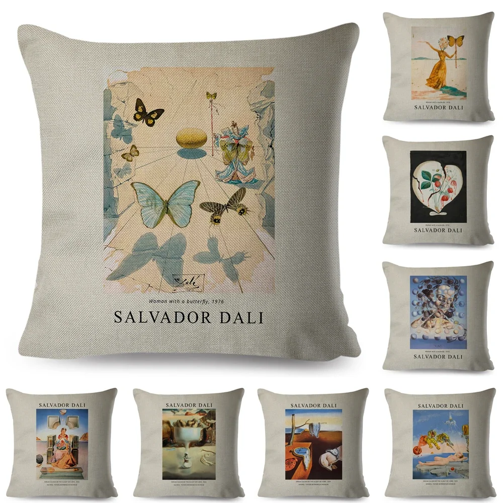 Nordic Style Cushion Cover Salvador Dali Surrealism Cubism Exhibition Pillowcase Linen Decor Throw Pillow Case for Sofa Car Home