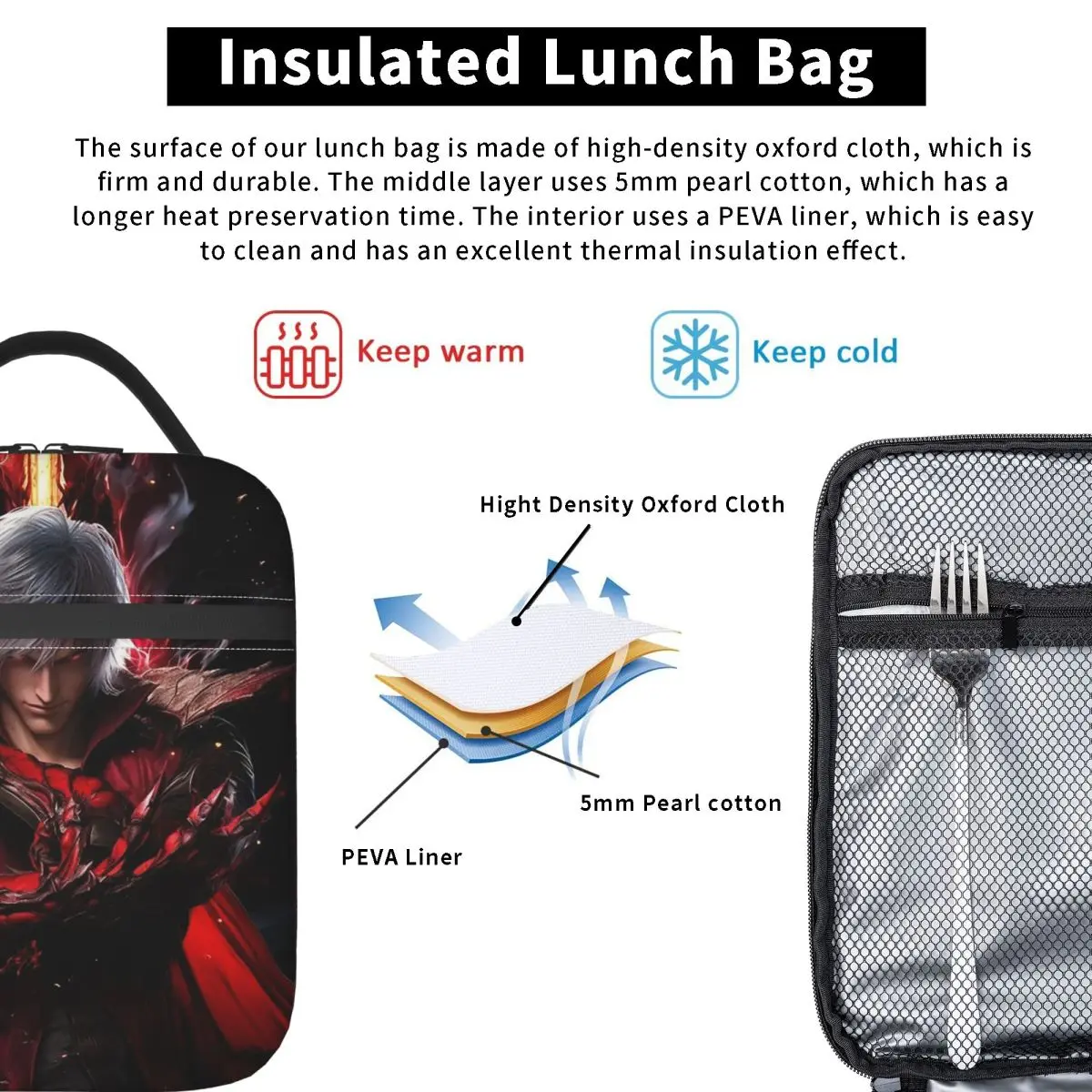 Devil May Cry Game Insulated Lunch Bag for Women Children Leakproof Food Boxes Thermal Lunch Box Tote