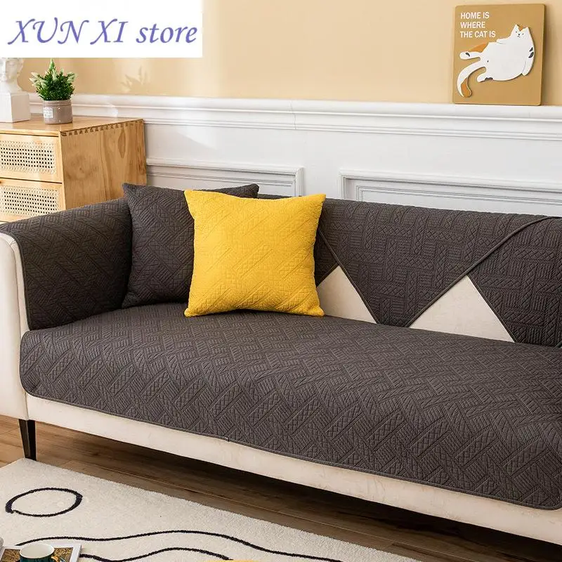 

New Solid Color Non-slip Cotton Sofa Cover Quilting Cushion Towel for Living Room Furniture Decor Slipcover Armrest Couch Cover