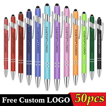 50pcs Metal Business Ballpoint Pen Custom Logo Drawing Touch Screen Stylus Pen School Office Supplies Free Engraved Name Text