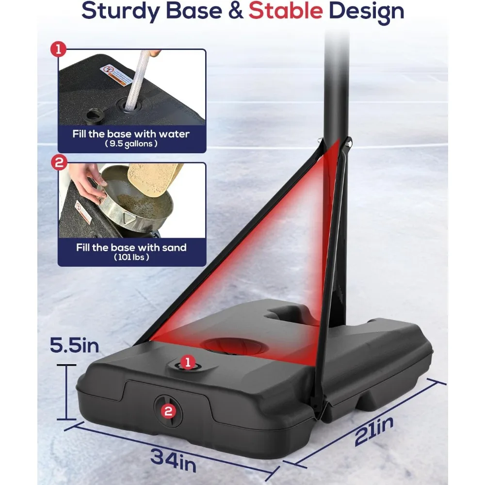 Cesta de basquete portátil externa ajustável para crianças de 4 a 10 pés, objetivos de tabela inquebráveis de 33-44 polegadas