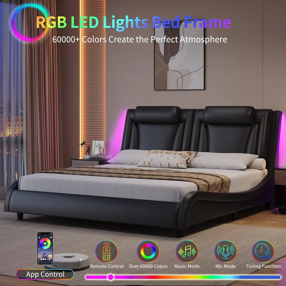 Queen LED Wave Platform Bed 4