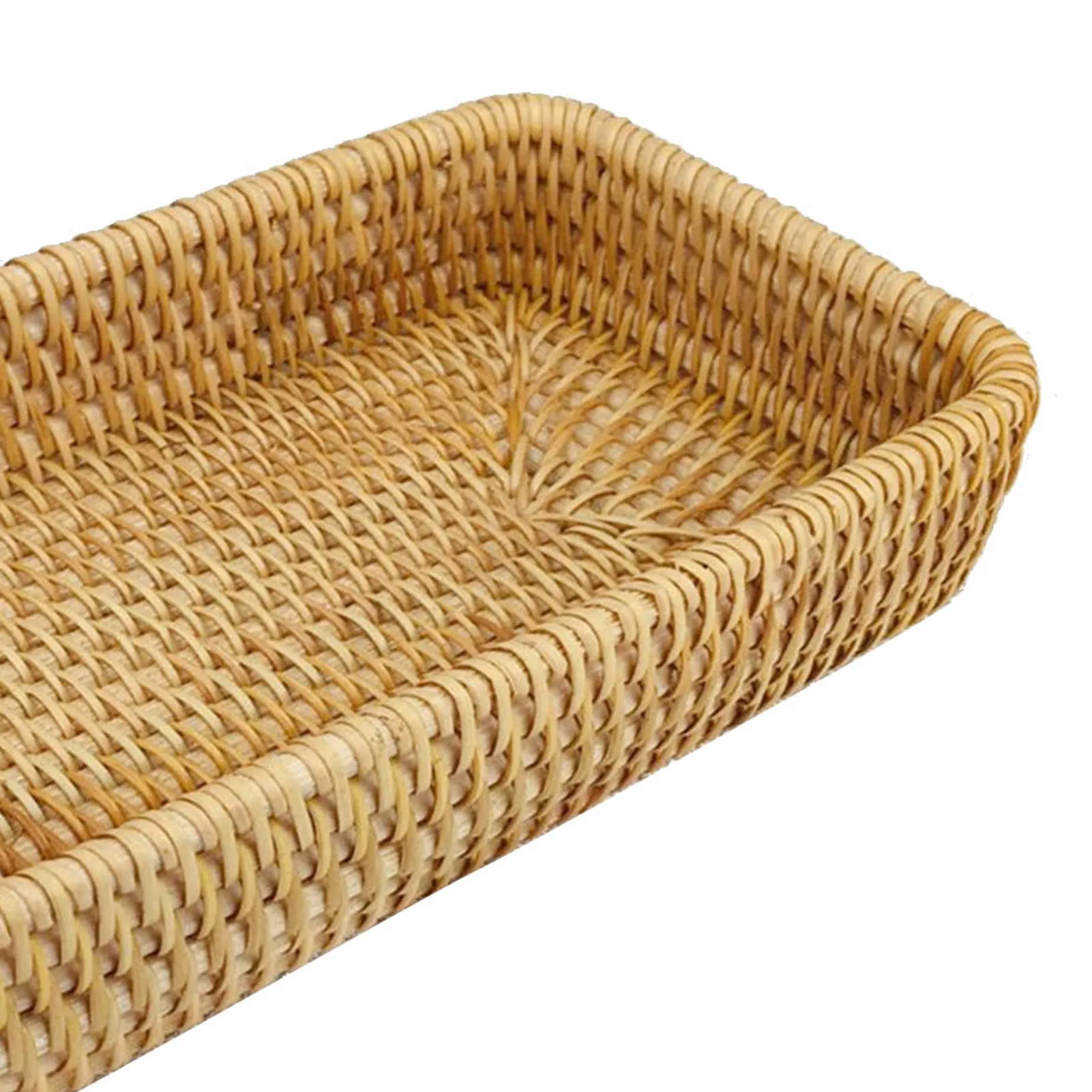 Handwoven Rattan Storage Tray Rattan Tray Tabletop Organization Snack Storage Basket Serving Tray Cake Wicker Rattan Basket
