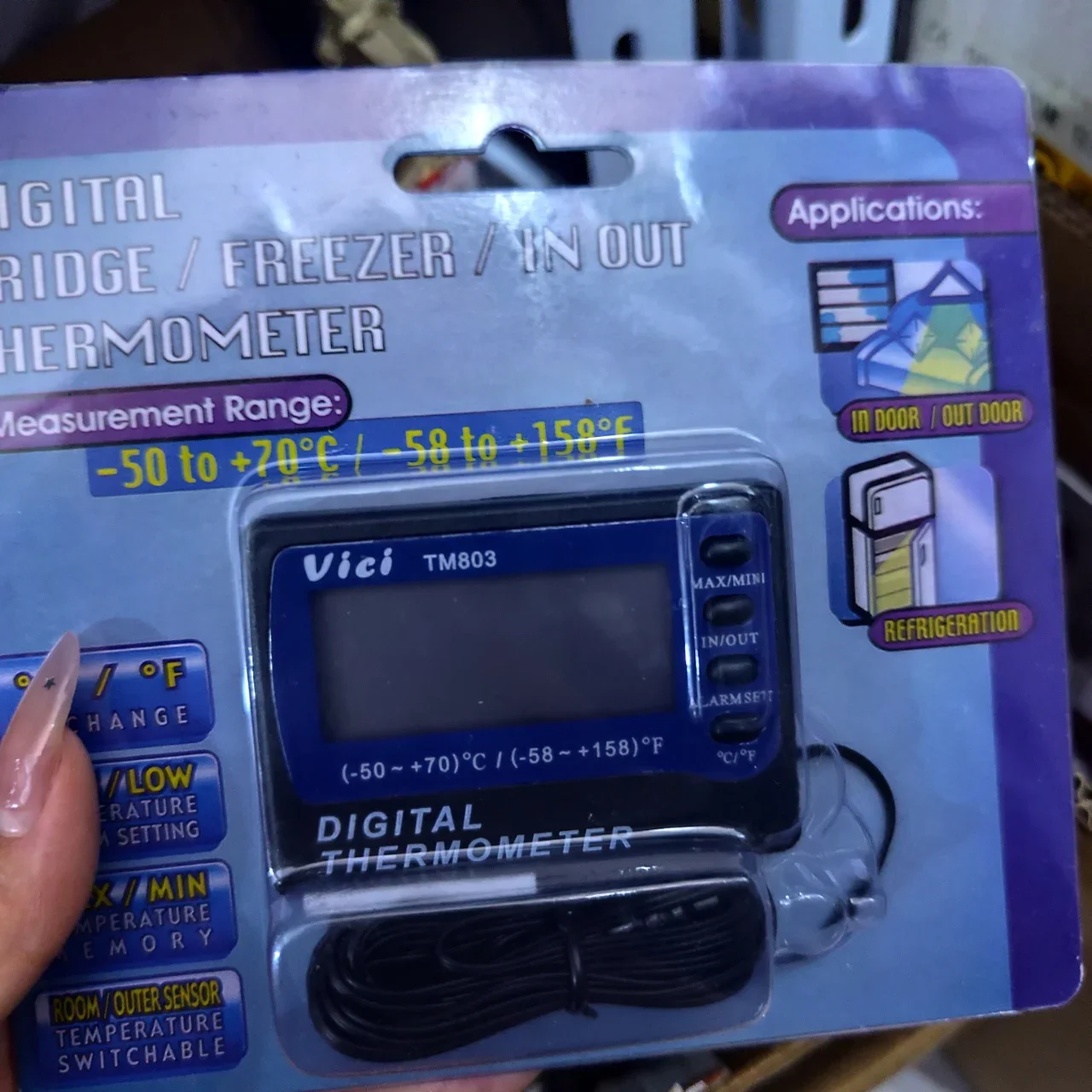 TM803 Digital LCD Thermometer, Temperature Meter for Refrigerator, Freezer, Aquarium & Medicine Box