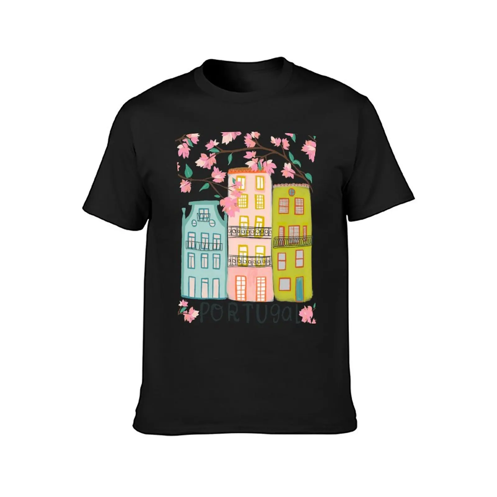 Pretty Portugal houses and flowers T-Shirt new edition anime Blouse Aesthetic clothing plain t shirts men