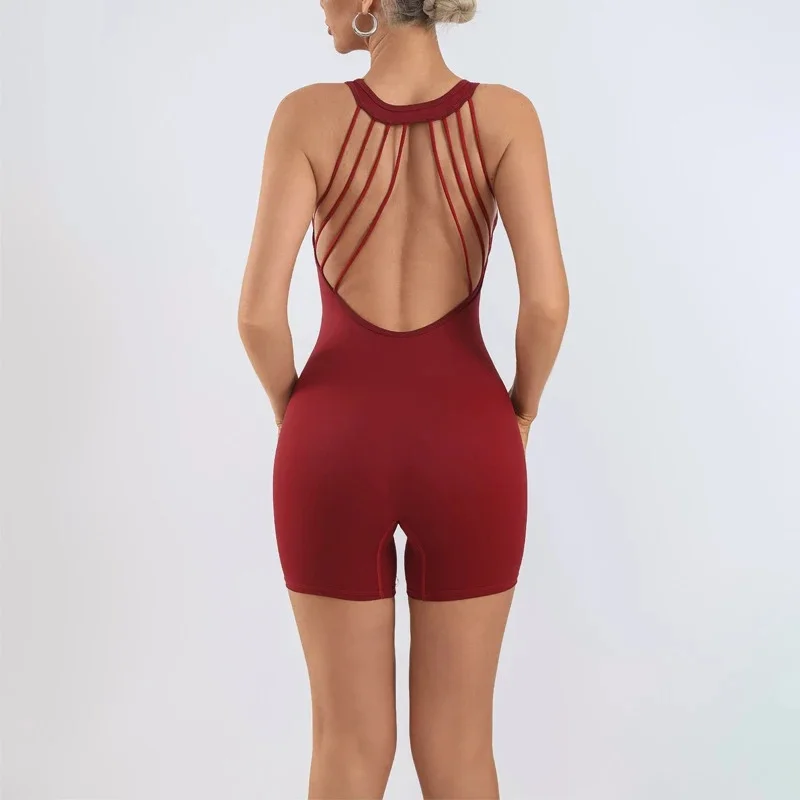 Women's Jumpsuit With Chest Pads Beauty Back Breathable Cross Back Quick-drying Sports Fitness One Piece Shorts Clothing