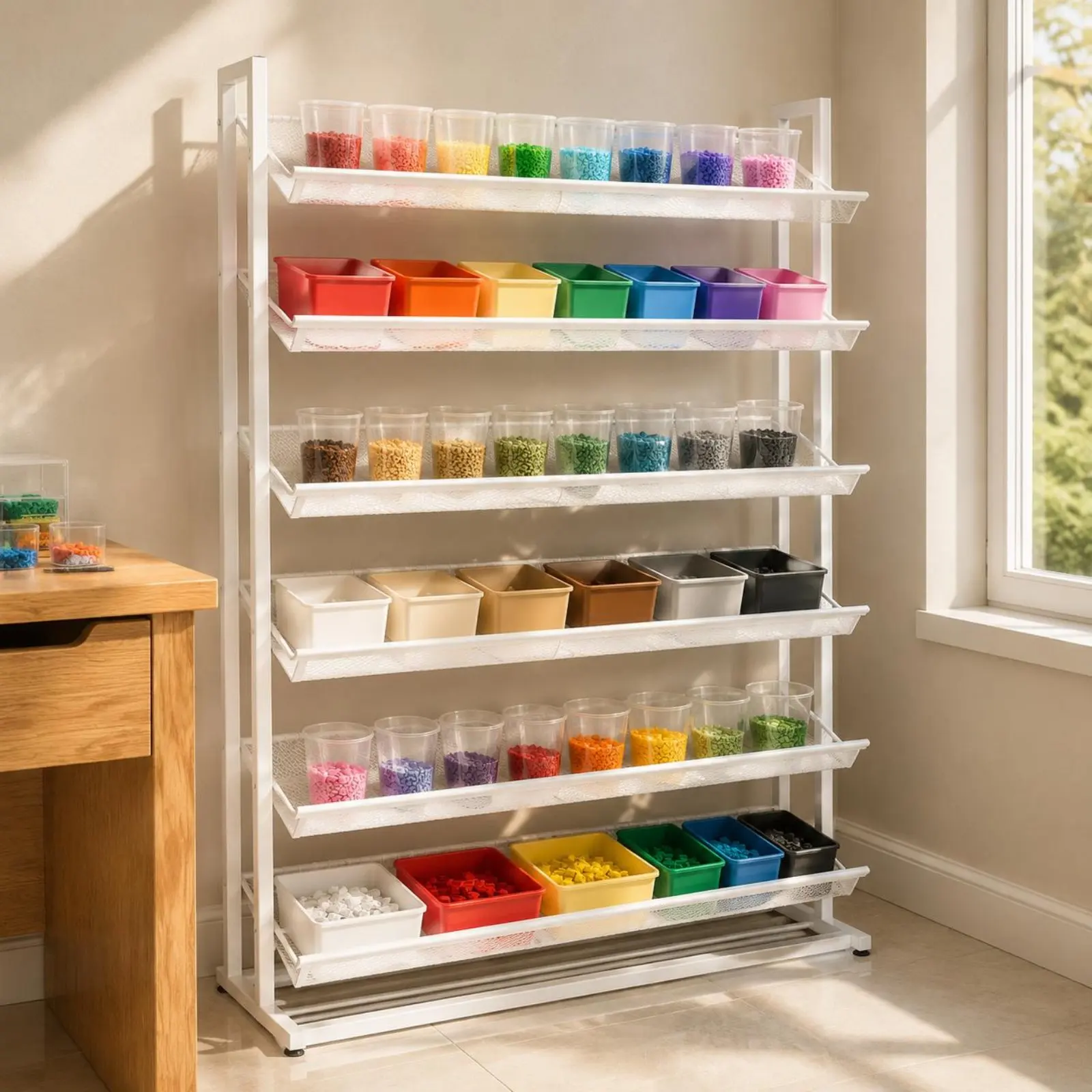 Bead Storage Rack Space Saving Grid Display Stand Toy Sorting Shelf Rust Resistant Craft Organizer Shelf Heavy Duty for Playroom view 3