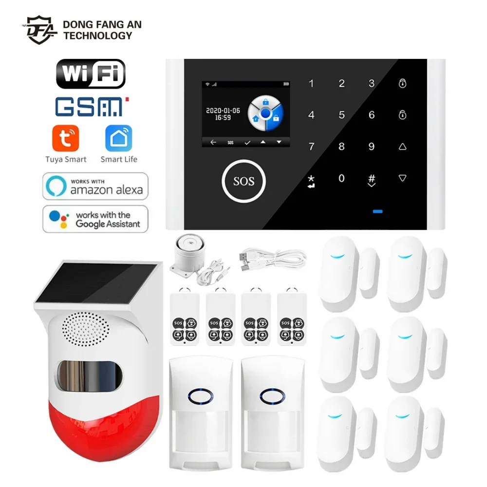 

DFA TUYA Smart Gsm WiFi Residential Alarm System Home Security Alarm House Smart Life APP Compatible Apple Android Black CS118