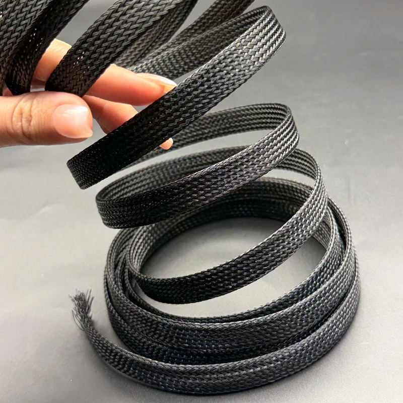 1/5/12M Black Insulated Braid Sleeving 6-60mm Tight PET Wire Cable Gland Protection Cable Sleeve Flame Retardant Nylon Tube