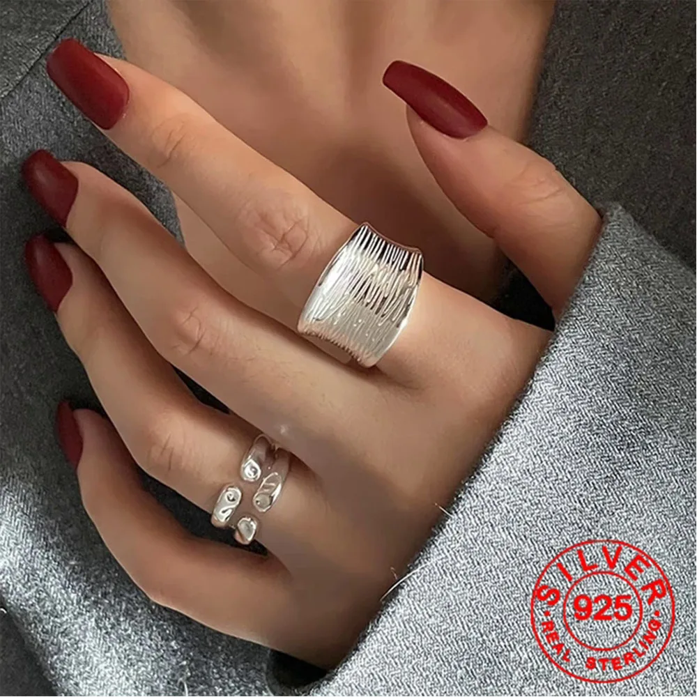 BFCLUB-Bague en Argent Large et Unique pour Femme et Homme, Bijoux Vintage, Ouvert et Réglable, Cadeau de ixd'Anniversaire