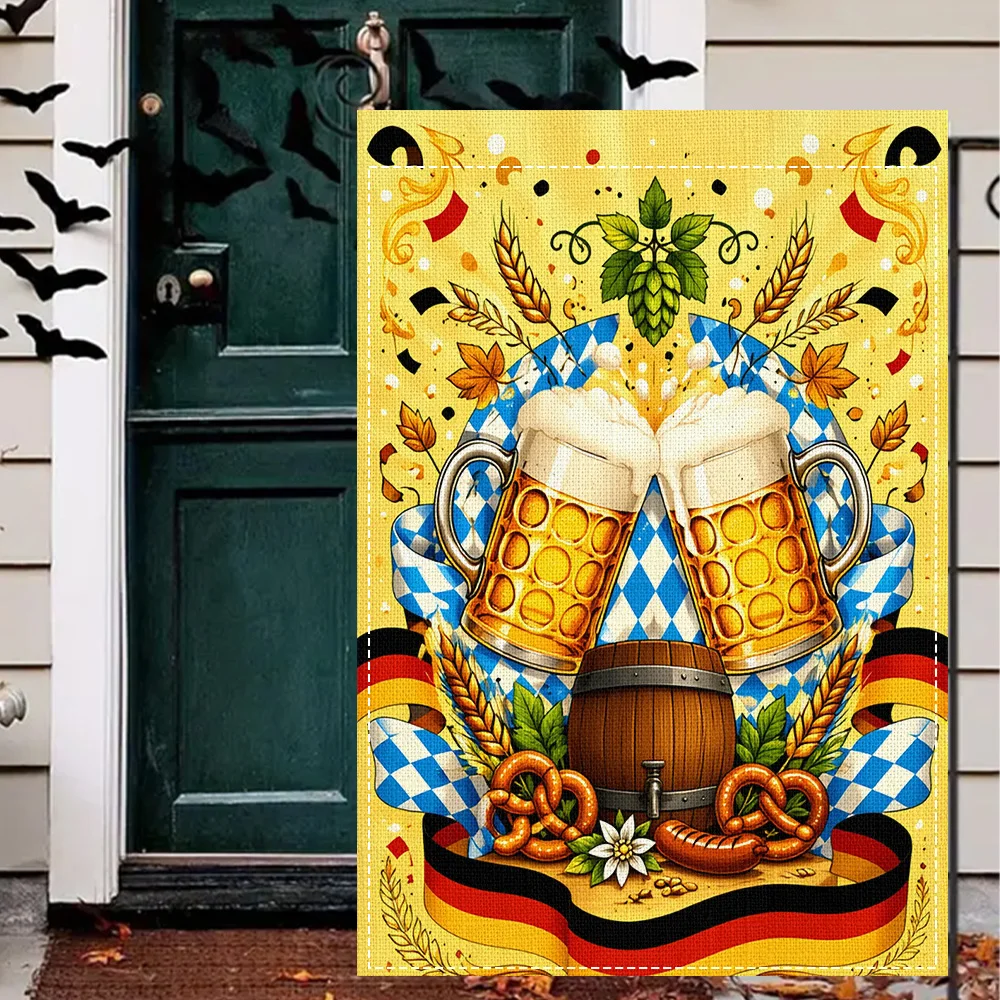 1pc Oktoberfest Beer Cheers Garden Flag, Double Sided Print, Perfect for Patio and Outdoor Holiday Decorations (Pole Not Include