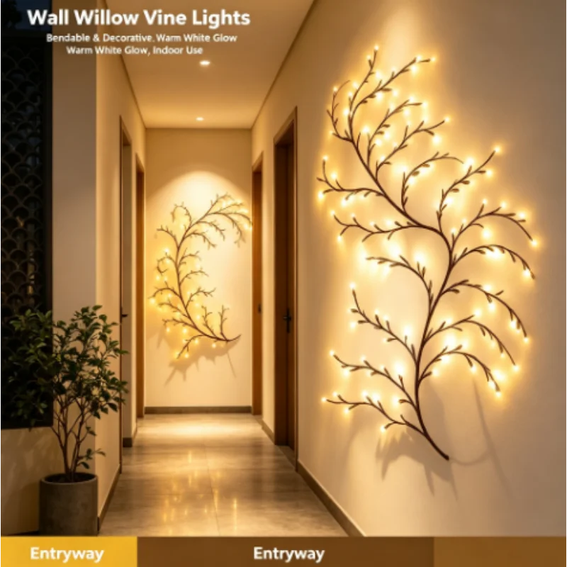 String Lights 144 LED USB Powered Bendable Indoor 8 Modes Vine Willow Branch Decorative for Bedroom Living Room Decor Gift
